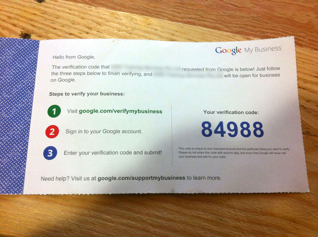 Google My Business Verification Postcard